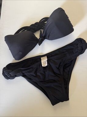 l*space Black Bandeau Bikini with Braided Side Straps